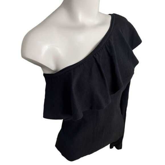 Do+Be Black Ruffle One Shoulder Knit Top sz Large - Picture 7 of 7
